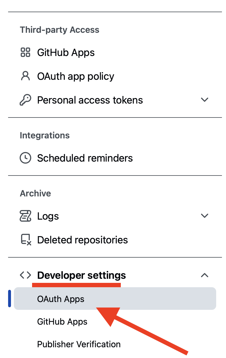 GitHub OAuth apps settings